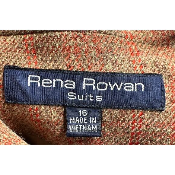 Vintage 90s Rena Rowan 16 Tweed Plaid Coat Button Front Long Jacket Rust Red Tan - Picture 4 of 8